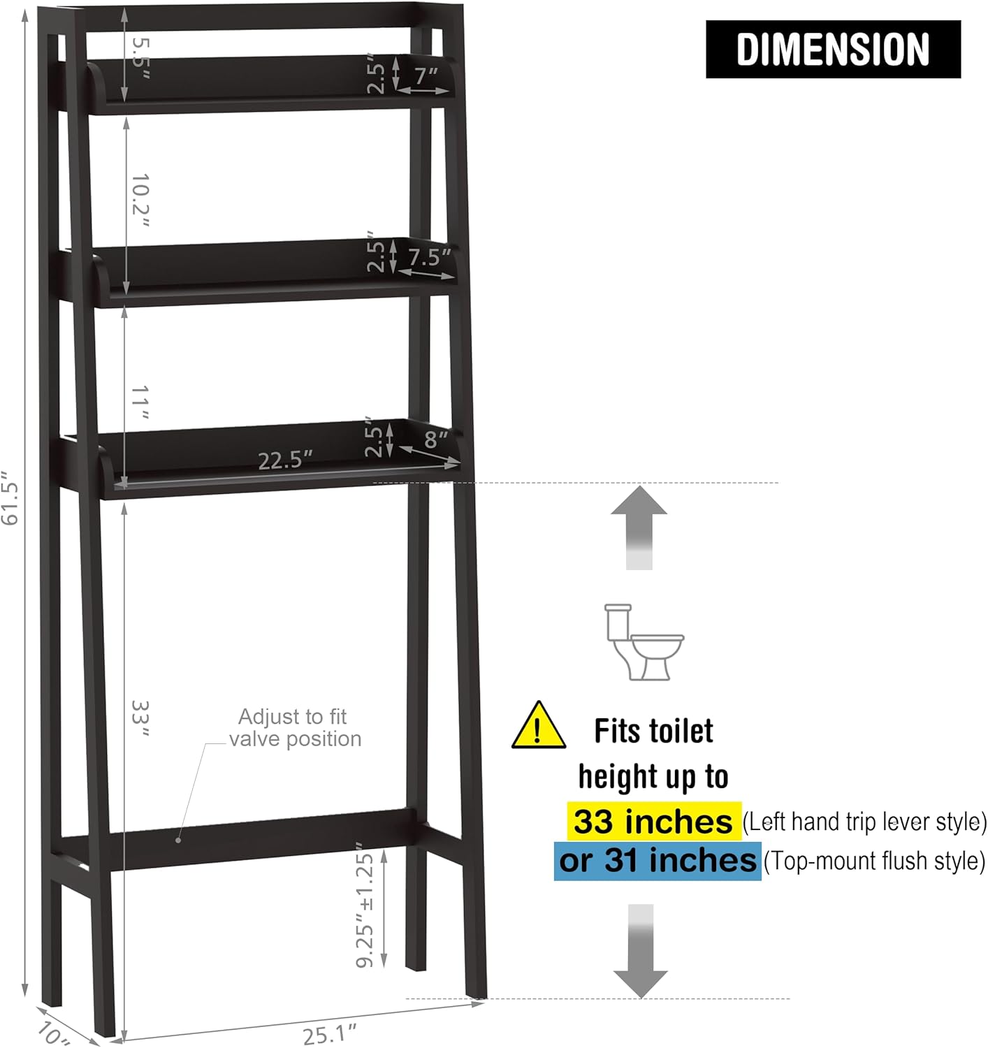 UTEX Over The Toilet Storage, 3-Tier Bathroom Shelves Over Toilet, Behind Toilet Bathroom Organizer (Espresso)