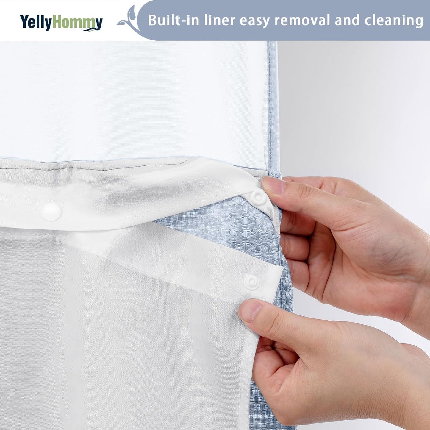 YellyHommy No Hook Shower Curtain with Snap in Liner Set Less Time Waffle Shower Curtain for Bathroom (Mist Blue, 87" L x 72" W)