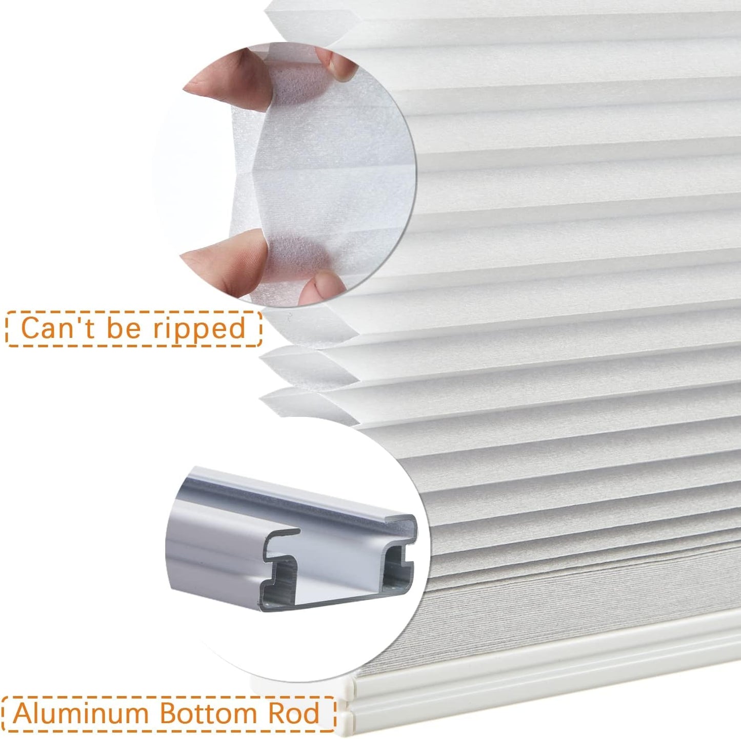 Persilux Light Filtering Cordless Cellular Shades 1.5" Cellular Blinds for Windows, Office, and Sliding Glass Doors, White, 22" W x 48" H