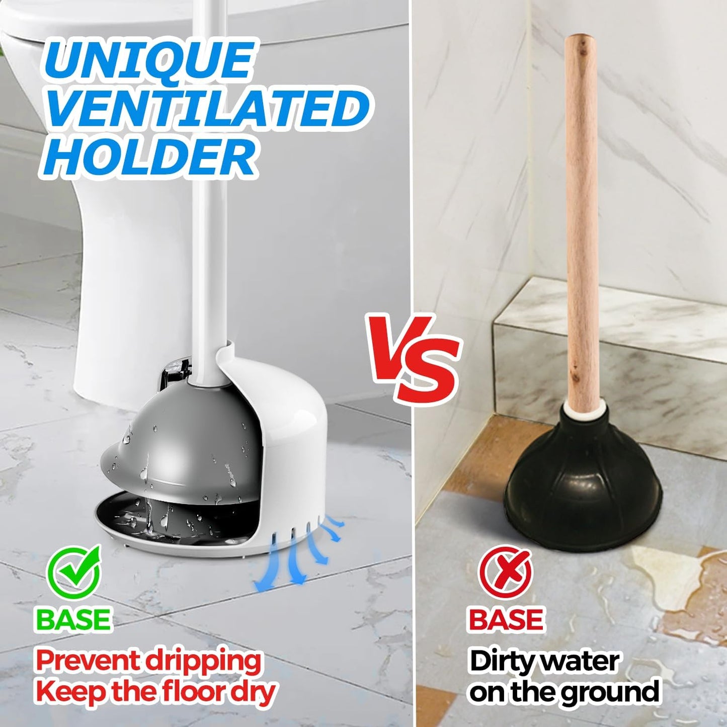 2Pack Toilet Plunger with Holder，Plungers for Bathroom with Holder, Toilet Plunger with Cover，Bathroom Plunger，Bathroom Decor，Toilet Bowl Cleaners,Bathroom Accessories，White(19inch)