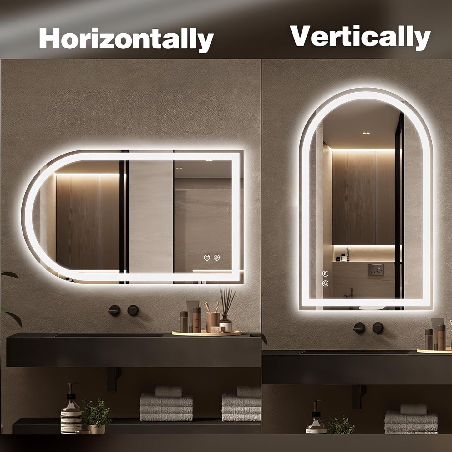Niccy Arched LED Mirror for Bathroom, 40x24 Vanity Mirror with Light Frameless Bathroom Mirror, Smart Lighted Frontlit Mirrors with Memory Function for Bathroom Bedroom Beauty Hair Salon