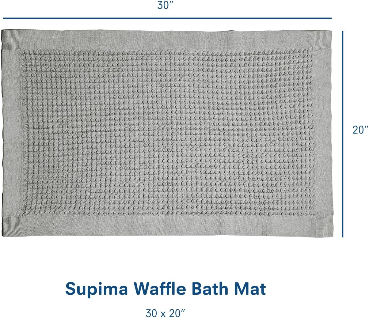 ONSEN Supima Cotton Waffle Bath Mat – Bathroom Rug, Washable Rug, Bathroom Floor Mat – Ultra-Absorbent, Quick-Dry, Soft & Durable Luxury Cotton - Cinder Grey, 20x30 in