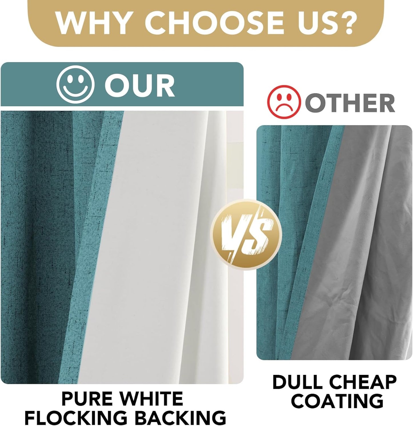 H.VERSAILTEX Linen Blackout Curtains 96 Inches Long 100% Absolutely Blackout Thermal Insulated Textured Linen Look Curtain Draperies Anti-Rust Grommet, Energy Saving with White Liner, 2 Panels, Teal