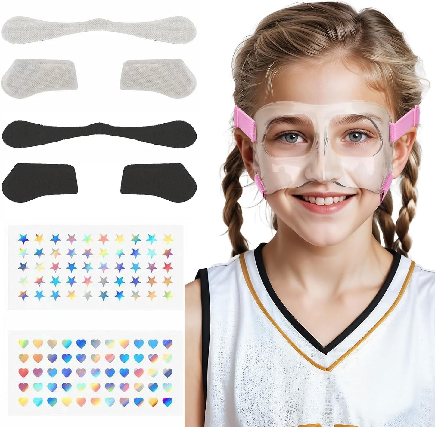 WR01B Girls Nose Guard for Broken Nose Adjustable Basketball Soccer Sports Face Mask with Padding for Youth Teens