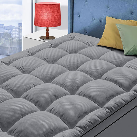 Full Size Mattress Topper for Back Pain, Cooling Extra Thick Mattress Pad Cover with 8-21 inch Deep Pocket, Plush Pillow Top Mattress Topper Overfilled with Down Alternative, Full Size, Dark Grey