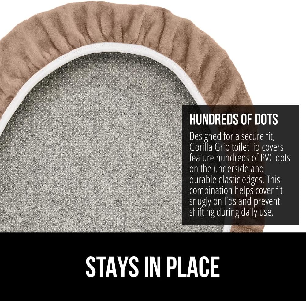 GORILLA GRIP Thick Memory Foam Bathroom Toilet Lid Seat Cover, Soft Velvet Topside, Machine Wash, Plush Cushioned Covers Fits Most Size Lids, Decorative Bath Room Accessories, 19.5x18.5, Taupe