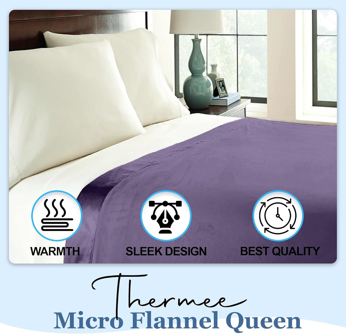 Thermee Micro Flannel Full/Queen Size Blankets, Lightweight All Seasons Cozy Blanket, Throw Blankets for Home and Living Room, Comfy & Soft Blanket for Couch, Machine Wash, No Pilling - Purple