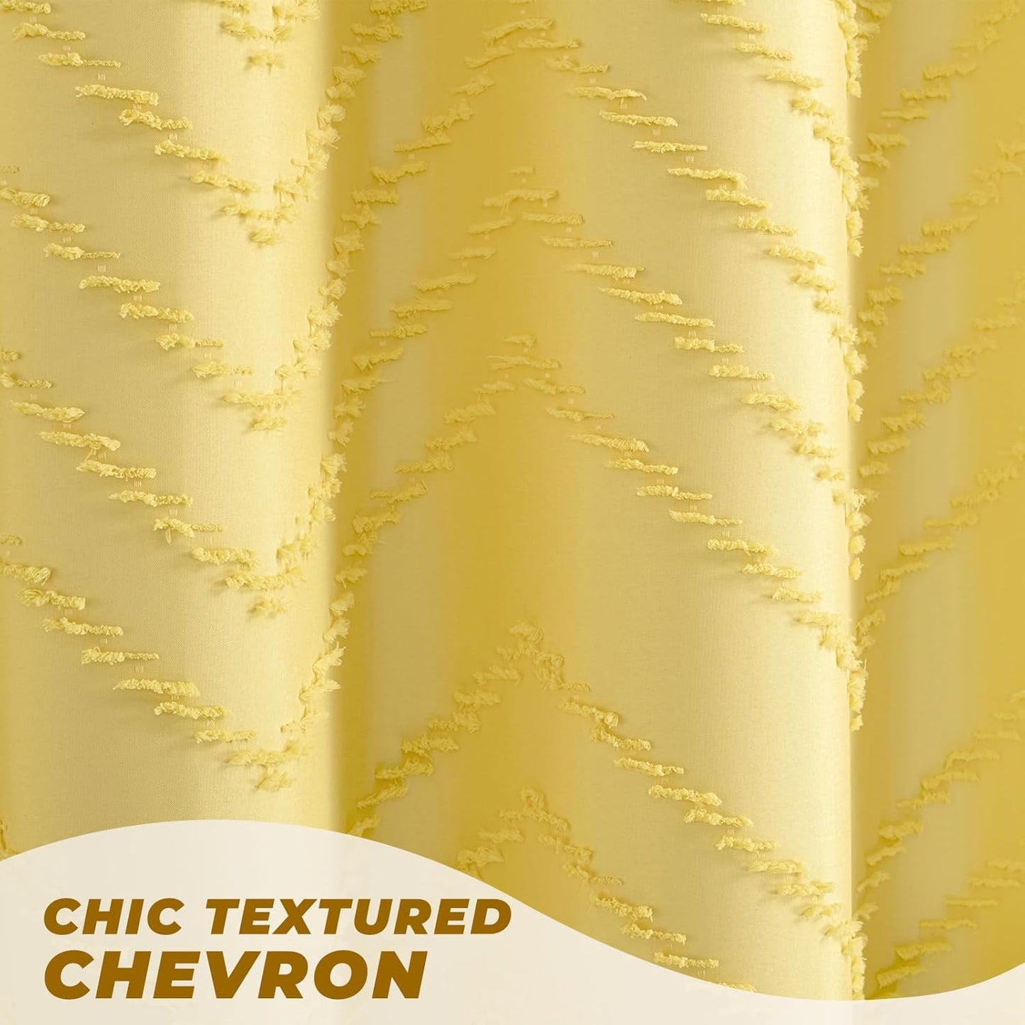 84inches Extra Long Yellow Shower Curtain Boho Farmhouse Shower Curtain 72 x 84 Tufted Chevron Textured Minimalist Shower Curtains for Bathroom