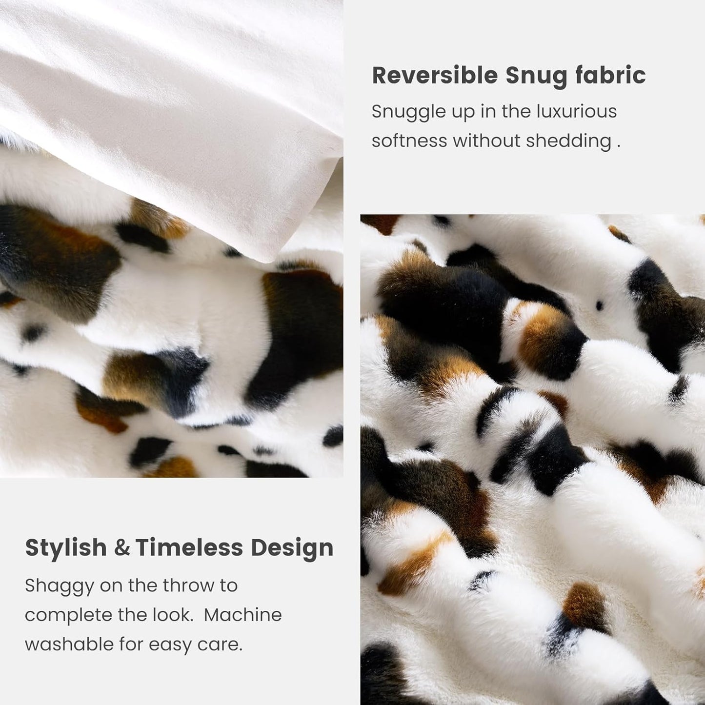 Cozy Bliss Cow Print Faux Fur Throw Blanket for Couch, Fuzzy Soft Plush Thick Bubble Blanket for Sofa Bedroom Living Room, 60x80 Inches