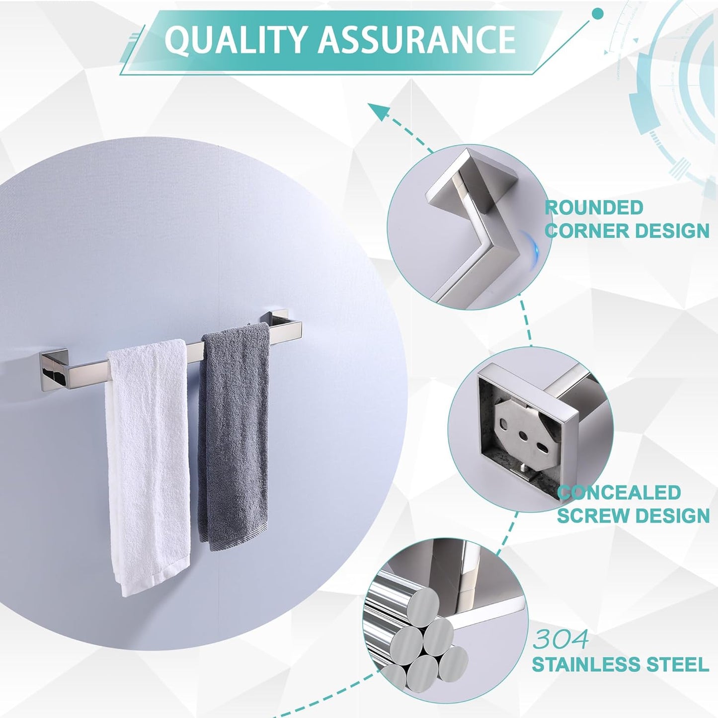 LANC 16-Inche Chrome Towel Bars for Bathroom Wall Mounted, Total-18 Hand Towel Holder Silver Towel Racks Stainless Steel Towel Rods for Bathroom Lavatory Towel Hanger, Polished A8804CP-4P1