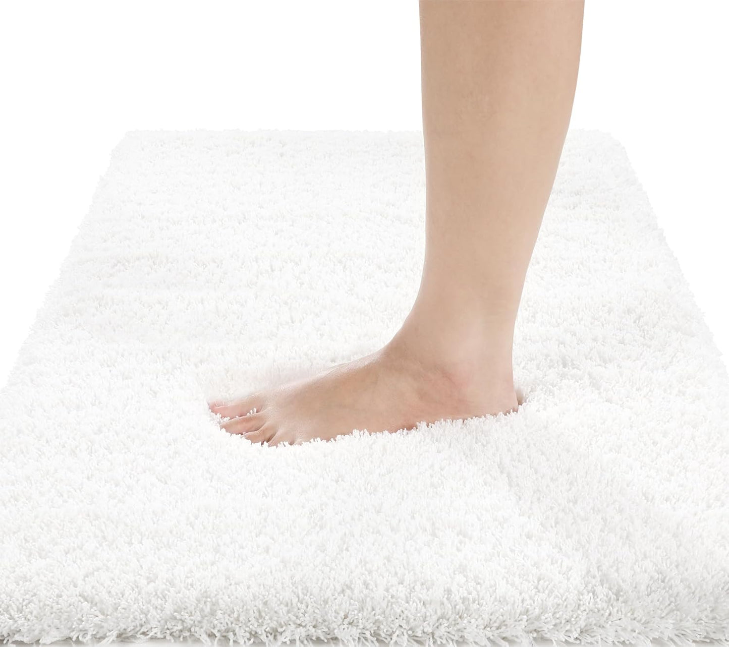 Yimobra Fluffy Plush Bath Rug, Super Shaggy Soft Comfortable Non Slip, Water Absorbent Microfiber Bath Mat, Dries Quickly, Machine Washable Thick Bathroom Rugs for Shower, 56"x 24", Off White