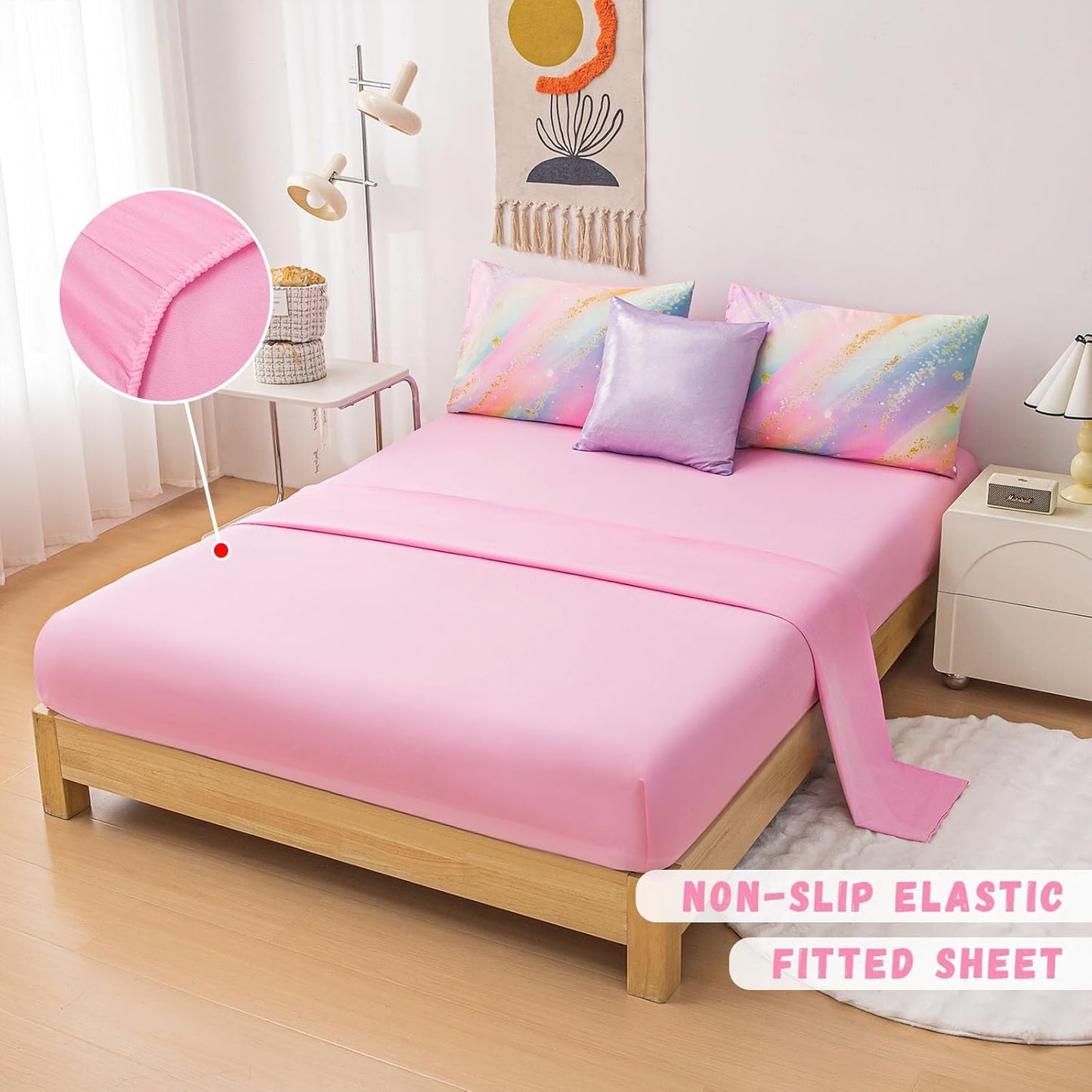Rainbow Bedding Set Full Size – 6-Piece Reversible Girls Comforter with Deep-Pocket Sheet, Gradient Galaxy Design, Whole-Piece Filling, Machine Washable Bed-in-a-Bag for Kids Room Makeover & Gifts