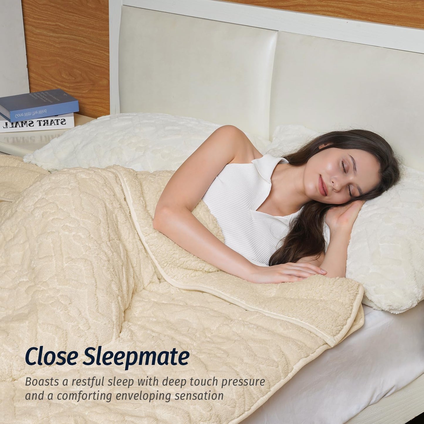 Wemore Weighted Blanket for Adults Twin Size 15 lbs, Dual Sided Soft Fuzzy Jacquard Sherpa Weighted Blankets for Sleeping, Cozy Fluffy Knitted Heavy Blanket for Couch Bed, Khaki, 48 x 72 inches