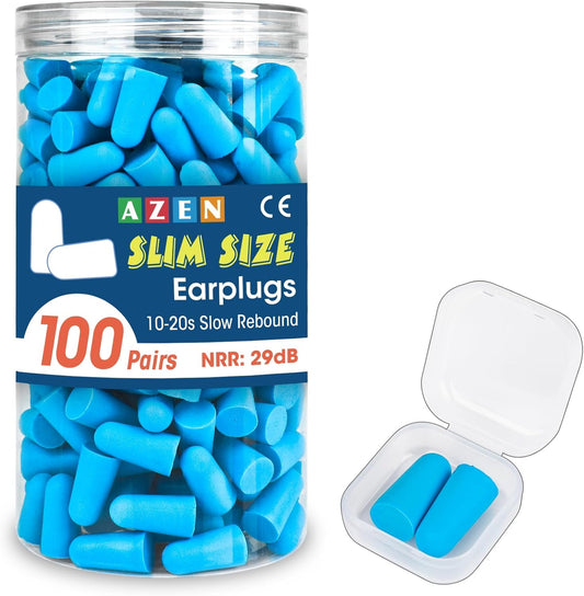 AZEN 100 Pairs Ear Plugs Bulk, NRR 32dB Soft Foam Ear Plugs for Sleeping Noise Cancelling, Earplugs for Concerts Shooting Swimming Noise Reduction (Slim Size)