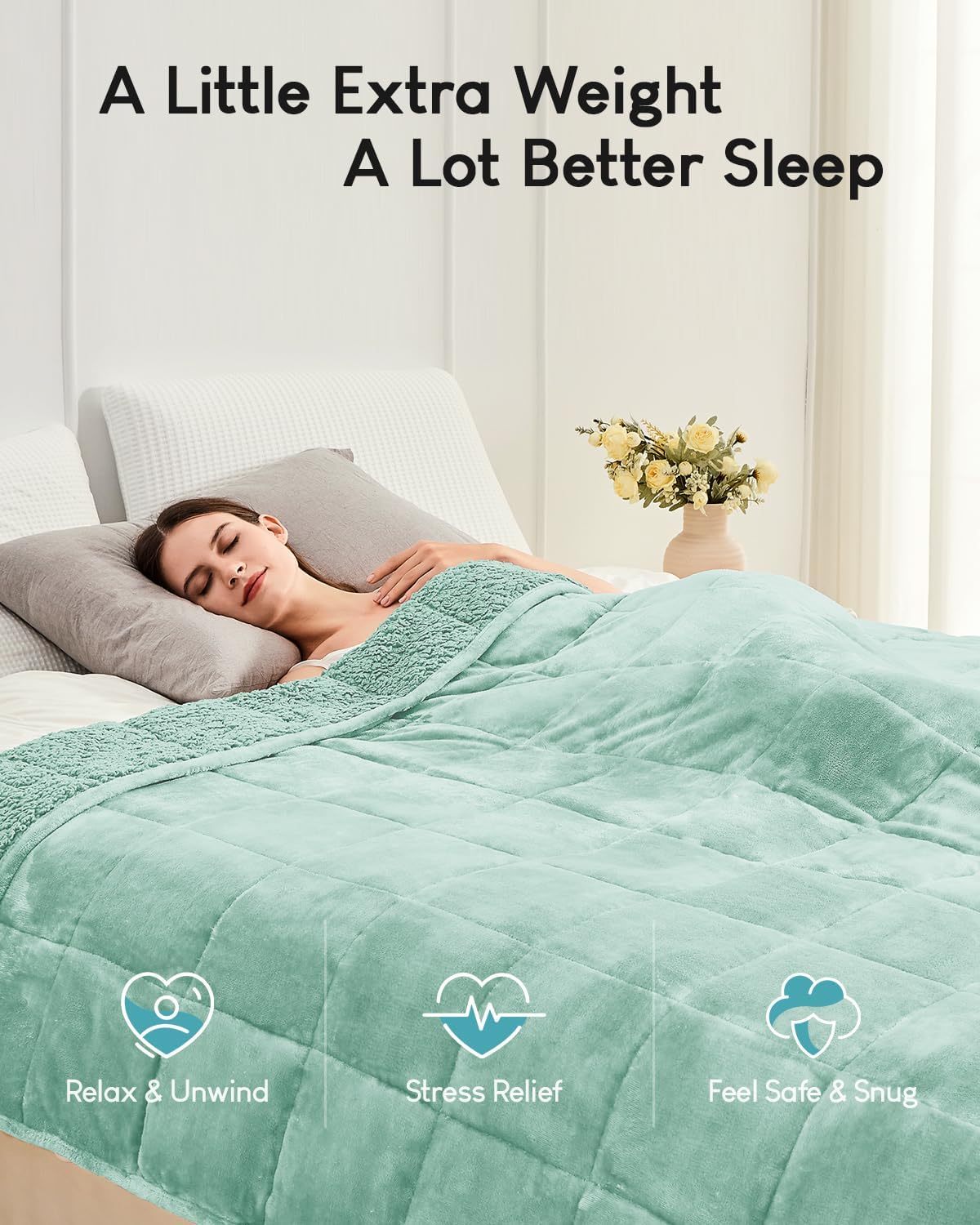 Cottonblue Weighted Blanket for Adults 20 lbs Queen Size 60x80 inches, Cozy Flannel Sherpa Weighted Throw Blankets Comfortable for Calming and Relax, Shaggy Fleece Bed Sofa Heavy Blankets, Dusty Green