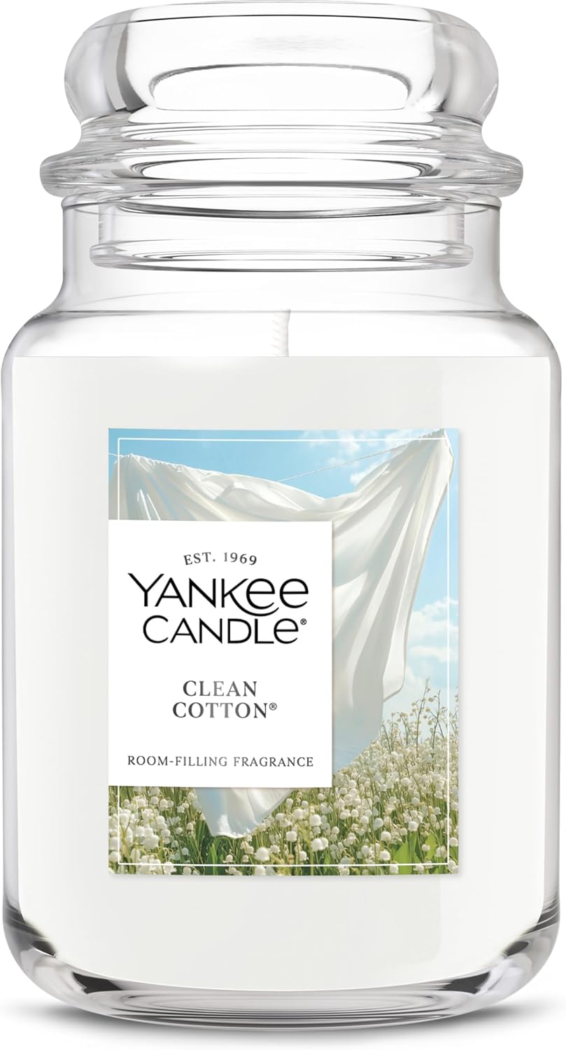 Yankee Candle Clean Cotton Scented Candle, 22oz Large Jar with up to 150 Hour Burn Time, Giftable, Birthdays
