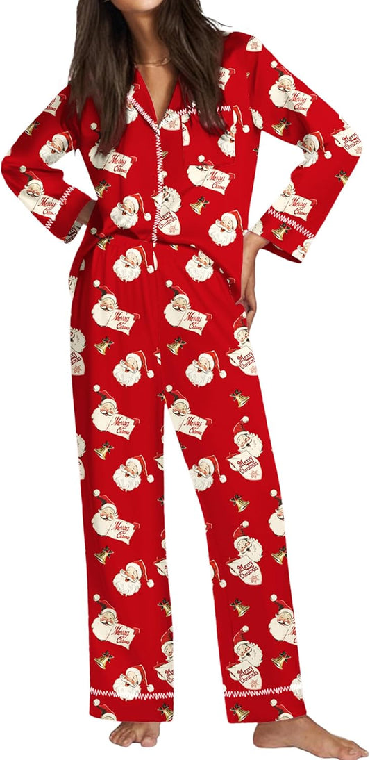 Ekouaer Satin Pajama Set for Women Silky Sleepwear Long Sleeve Top and Pants Button Down Pjs Lounge Set