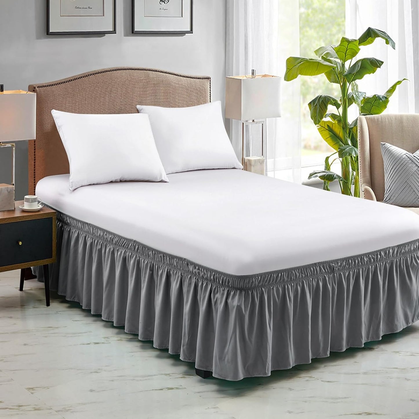FreshCulture King Bed Skirt, Dust Ruffle for King Size Bed, Easy Fit with 18-Inch Tailored Drop, Elastic Wrap Around Bed Skirt King Size, Hotel Quality Bed Skirts for Adjustable Bed (Dark Grey)