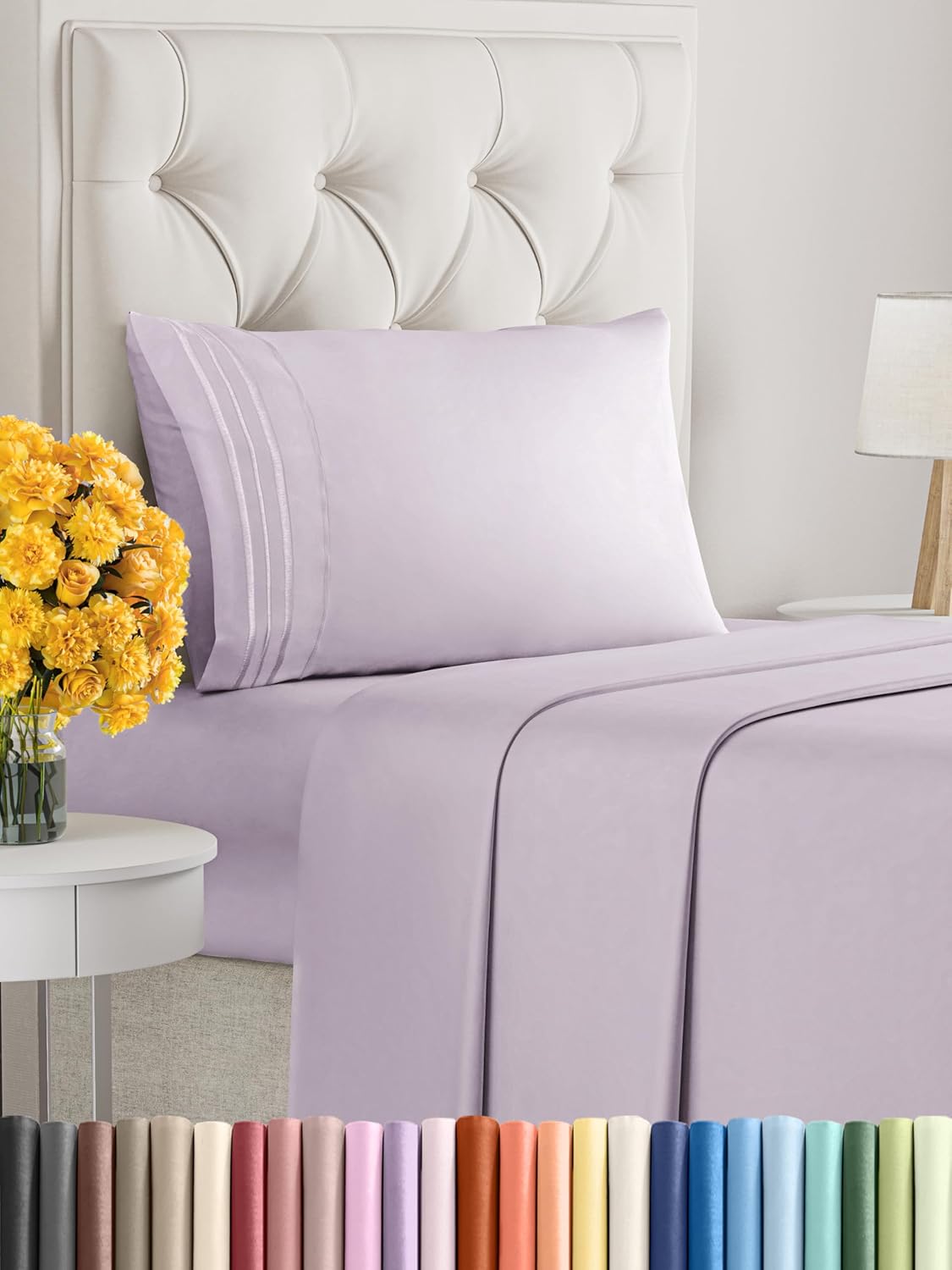 Twin Size 3 Piece Sheet Set - Extra Soft, Breathable & Cooling Sheets - Hotel Luxury Durable Bed Sheets for Women & Men - Deep Pockets, Easy-Fit & Wrinkle-Free Sheets - Light Lilac Oeko-Tex Bed Sheets