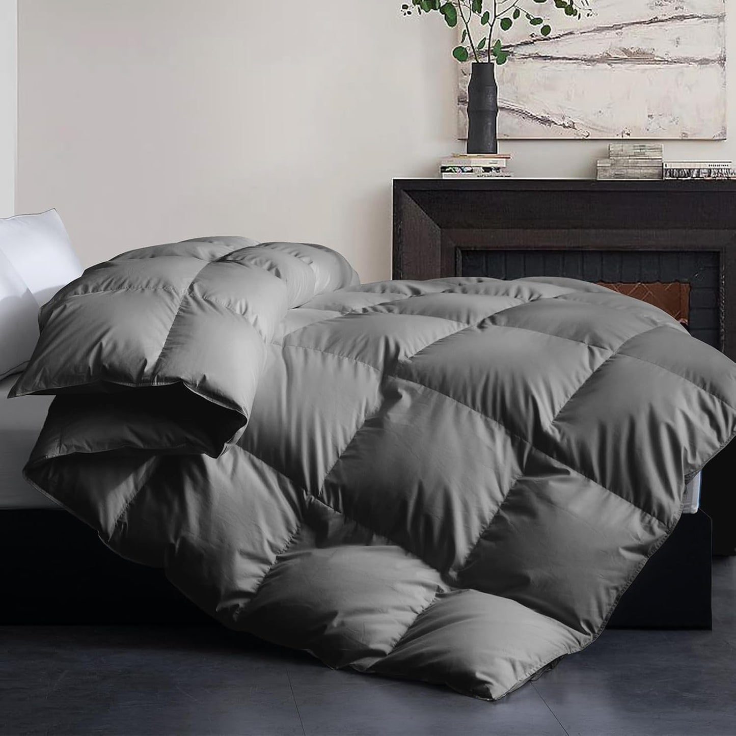 Cosybay Full Size Feather Down Fiber Comforter - Fluffy Grey All Season Duvet Insert, Ultra Soft 100% Cotton Cover, Luxury Hotel Bedding with Corner Tabs, 82"x86"