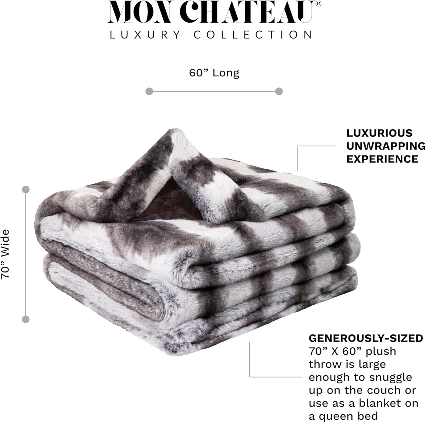 Mon Chateau 60" x 70" Embrace Foldover Faux Fur Throw, Plush Throw with 6cm Foldover for Couch, Sofa, or Bed, Ultra Soft Blanket for Sleeping or Home Decor, Meadow Loom