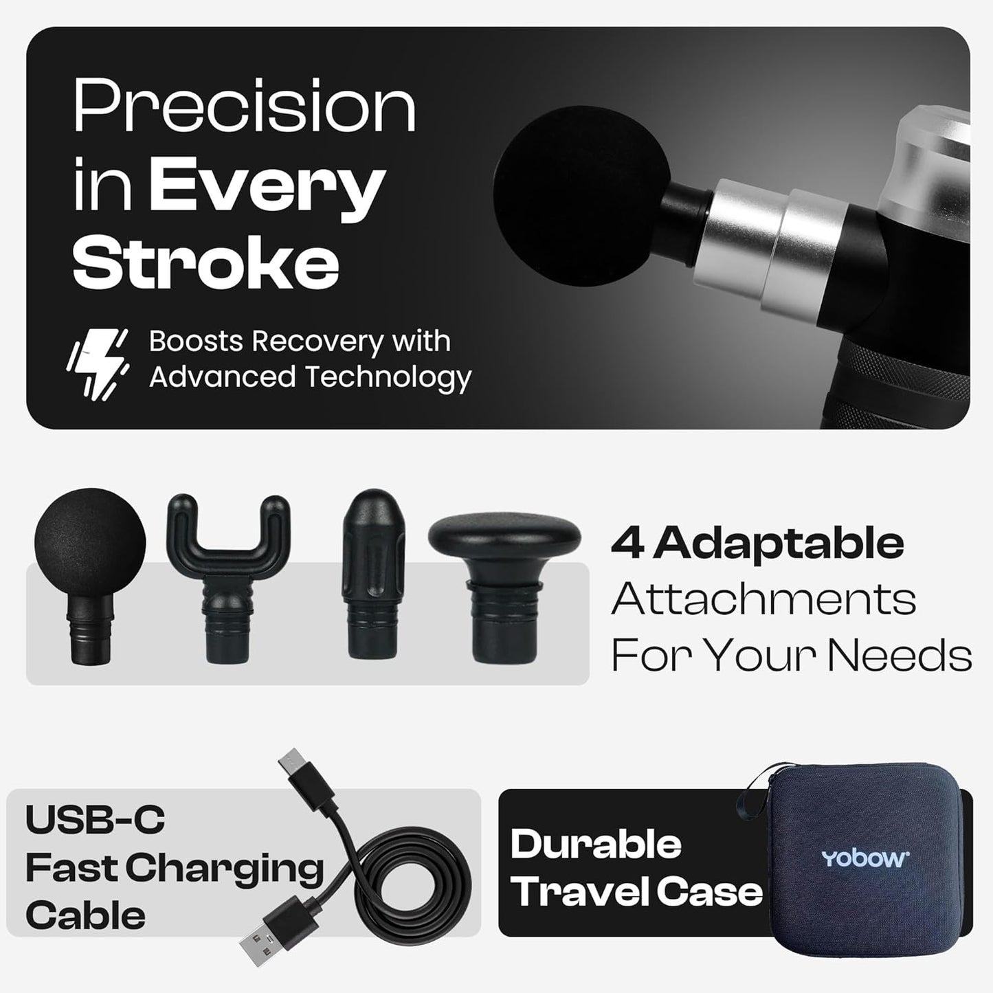The Therapeutic Mini Massage Pistol with Portable Carrying Case, 4 Massage Speeds, 6 Colors | Fast USB Type C Charging | Massage Tool for Pain Relief | Stylish and Powerful Massage Gun