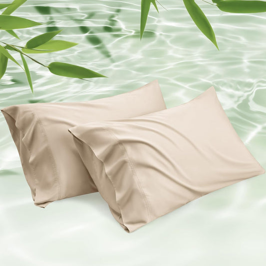 Bedsure King Size Pillow Cases Set of 2, Cooling Pillow Cases King, Rayon Derived from Bamboo Beige Pillowcases, Breathable & Silky Soft Cool Bedding Pillow Covers with Envelope Closure, 20x36 Inches