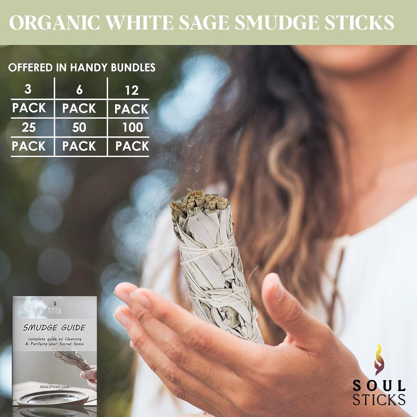 Ancient VEDA 4 Inch White Sage Smudge Sticks Bulk with Starter Guide (12 Pack) Smudge Sticks Sage for Cleansing House | White Sage for Smudging and Negative Energy Yoga | California Sage Bundles