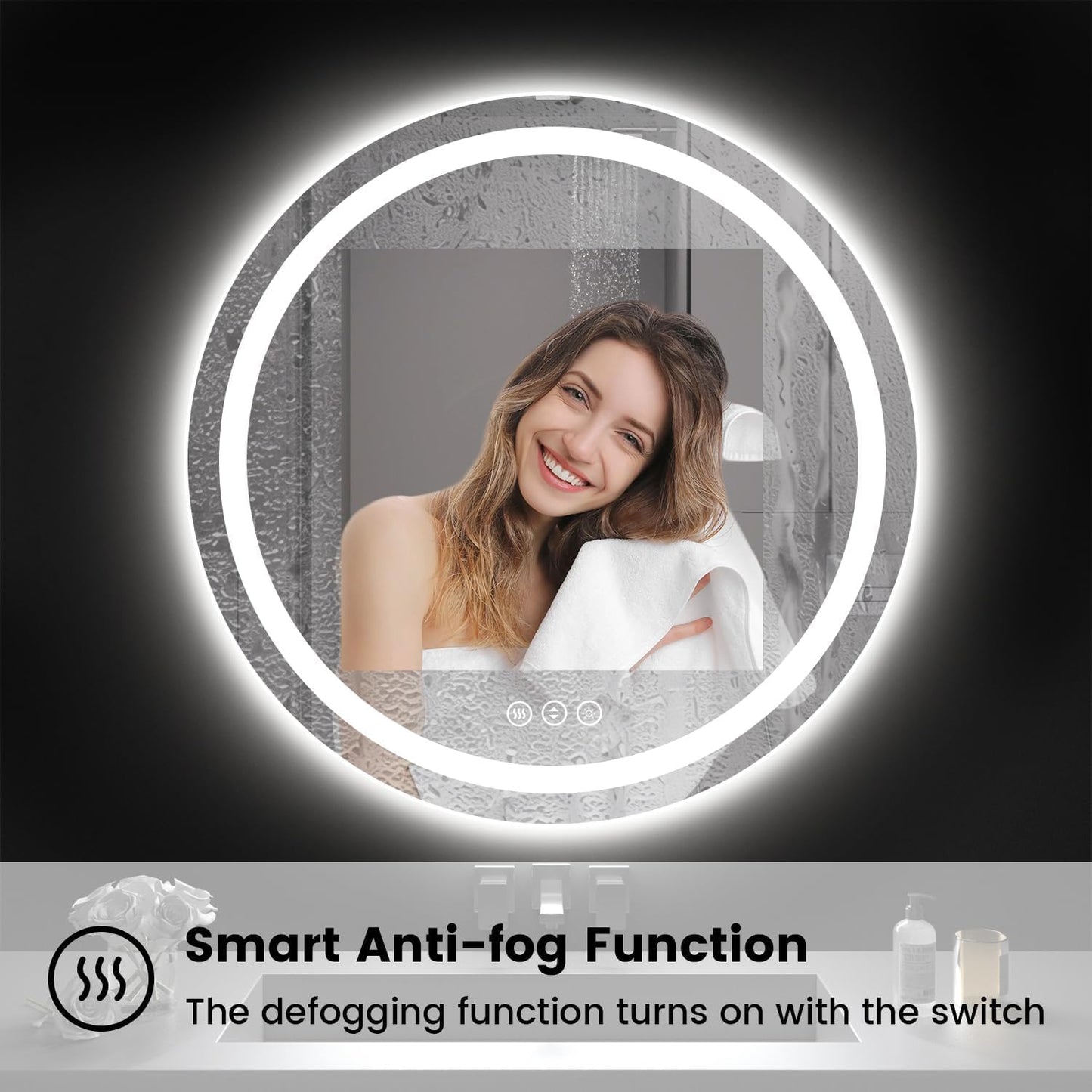 42" x 42" LED Bathroom Mirror with Lights, Backlit & Front Lighted, Wall-Mounted Vanity Mirror 3000K/4000K/6000K, Memory Functions, Anti-Fog, Dimmable Smart Mirror