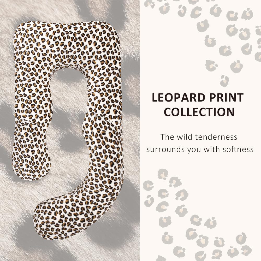 Chilling Home Pregnancy Pillow, J Shape Pregnancy Pillows for Sleeping, Body Pillows for Adults, Maternity Pillow for Pregnant Women, with Velvet Removable Cover, Leopard Print