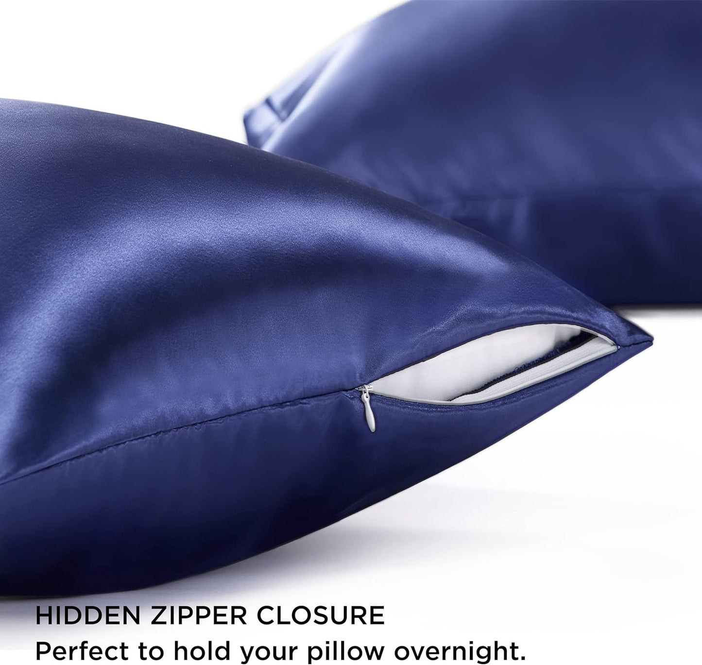 Bedsure Satin Pillowcase with Zipper, Similar to Silk Pillow Cases 2 Pack, Satin King Size Pillow Cases Set of 2, Silky & Soft Pillow Cover for Hair and Skin, Gifts for Women Men, Navy, 20x36 Inches