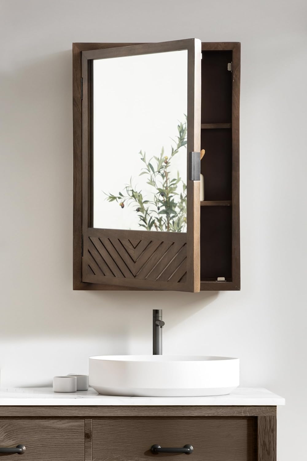 Kate and Laurel Mezzeta Decorative Modern Rectangle Bathroom Cabinet with Mirror, 20 x 5 x 30, Brown, Wooden Bathroom Mirror with Storage for Bath Medicine Cabinet or Over-The-Toilet Storage Cabinet