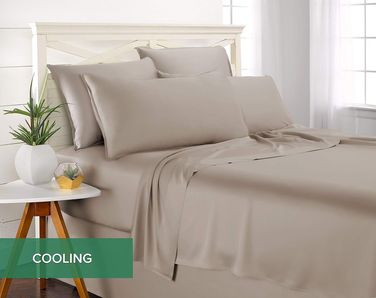 Queen Sheets by Pure Bamboo, Genuine 100% Organic Viscose Derived from Bamboo Bed Sheet Set, Luxuriously Soft & Cooling, Double Stitching, Lifetime Quality Promise (Queen, Sand)