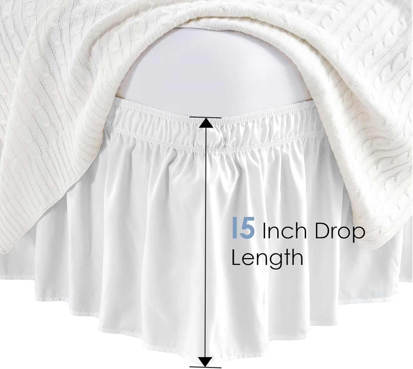 FreshCulture Queen Bed Skirt, Elastic Wrap Around Bed Skirt Queen Size, Bed Skirts for Adjustable Bed, Easy Fit with 22 Inch Drop Length, Hotel Quality Dust Ruffle for Queen Bed (White)