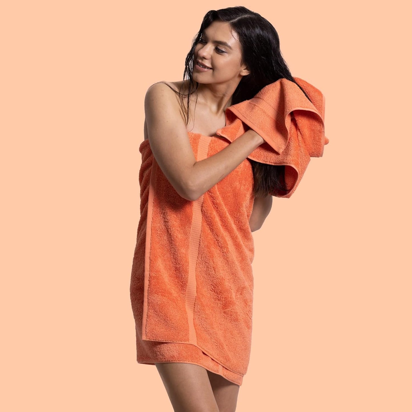 Chakir Turkish Linens 100% Cotton Premium Turkish Towels for Bathroom, 2 Large Bath Towels, 2 Hand Towels, 2 Washcloths (6-Piece Towel Set, Coral)