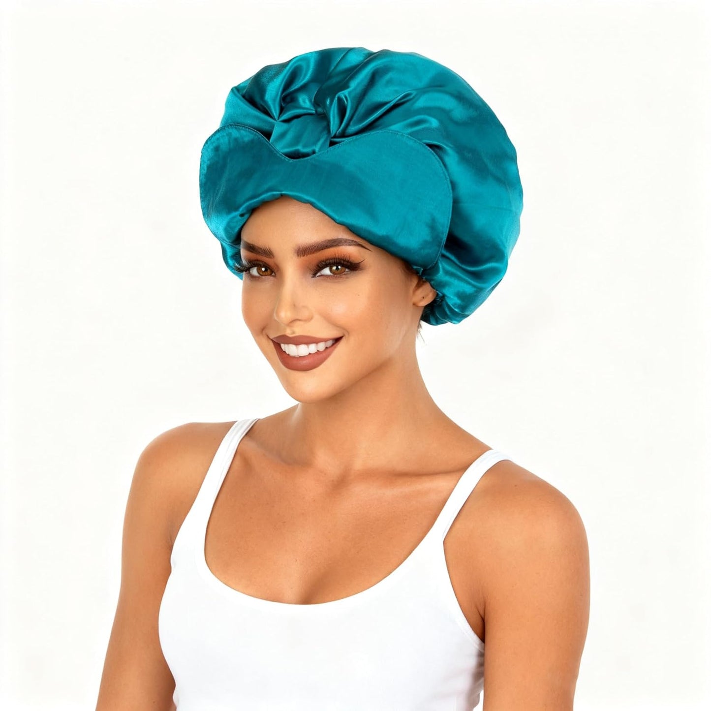 Blue Silk Bonnet for Sleeping Women Adjustable Double Layer Hair Bonnet for Curly Braids Hair Soft Satin Bonnet Night Sleep