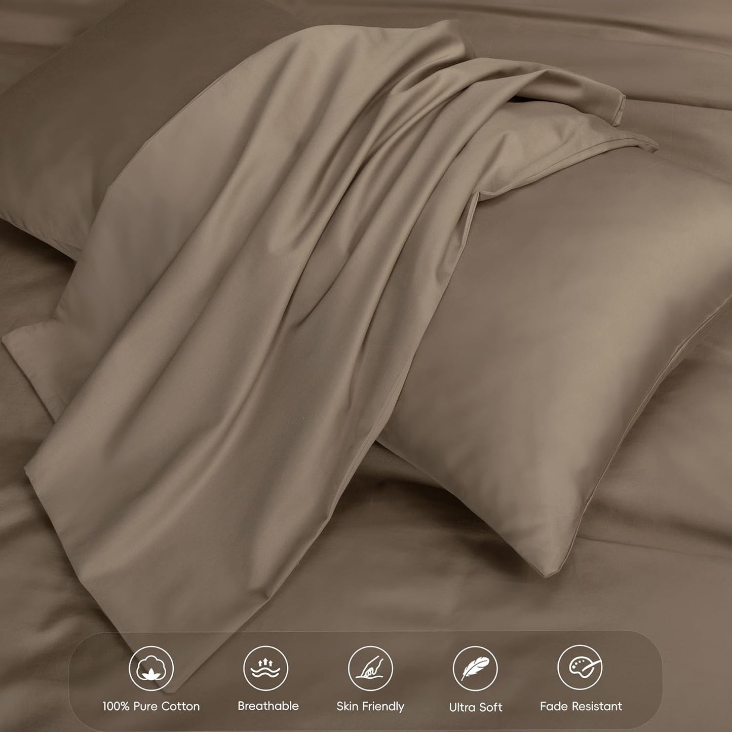 MooMee Duvet Cover Set 100% Extra Long Staple Cotton 600 Thread Count Silky Sateen Smooth Luxury Soft Breathable Durable Hotel Quality Bedding, 3 Pieces (Mocha Brown, Oversized Queen 98"x98")