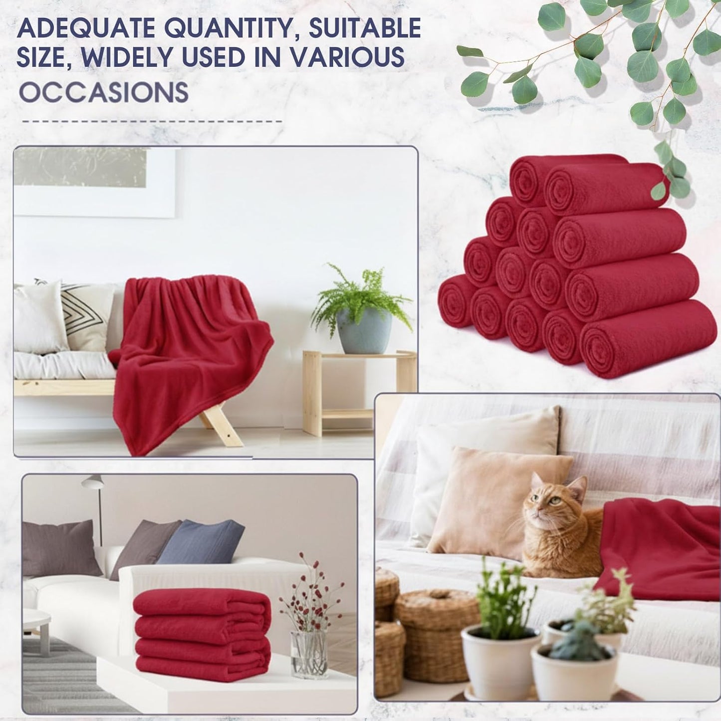 18 Pieces Fleece Blankets Bulk for Wedding 50 x 60 Inch Soft Lightweight Flannel Throw Blankets Bulk for Wedding Guests Home Outdoor Couch Sofa Bed Gifts (Wine Red)