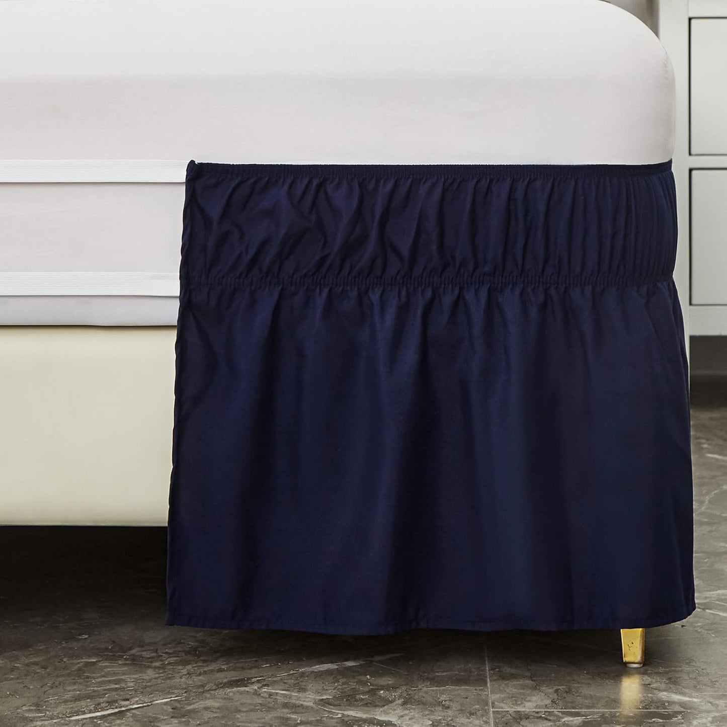 MEILA Wrap Around Bed Skirt Three Fabric Sides Elastic Dust Ruffled 18 Inch Tailored Drop,Easy to Install Fade Resistant-Navy Blue, Queen/King