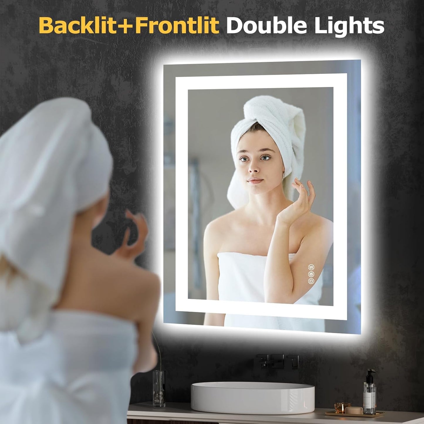 24X32 LED Bathroom Mirror with Lights, Anti-Fog, Dimmable, Backlit + Front Lit, Smart Bathroom Vanity Mirror, Memory Function, Shatterproof, Tempered Glass (Horizontal/Vertical)