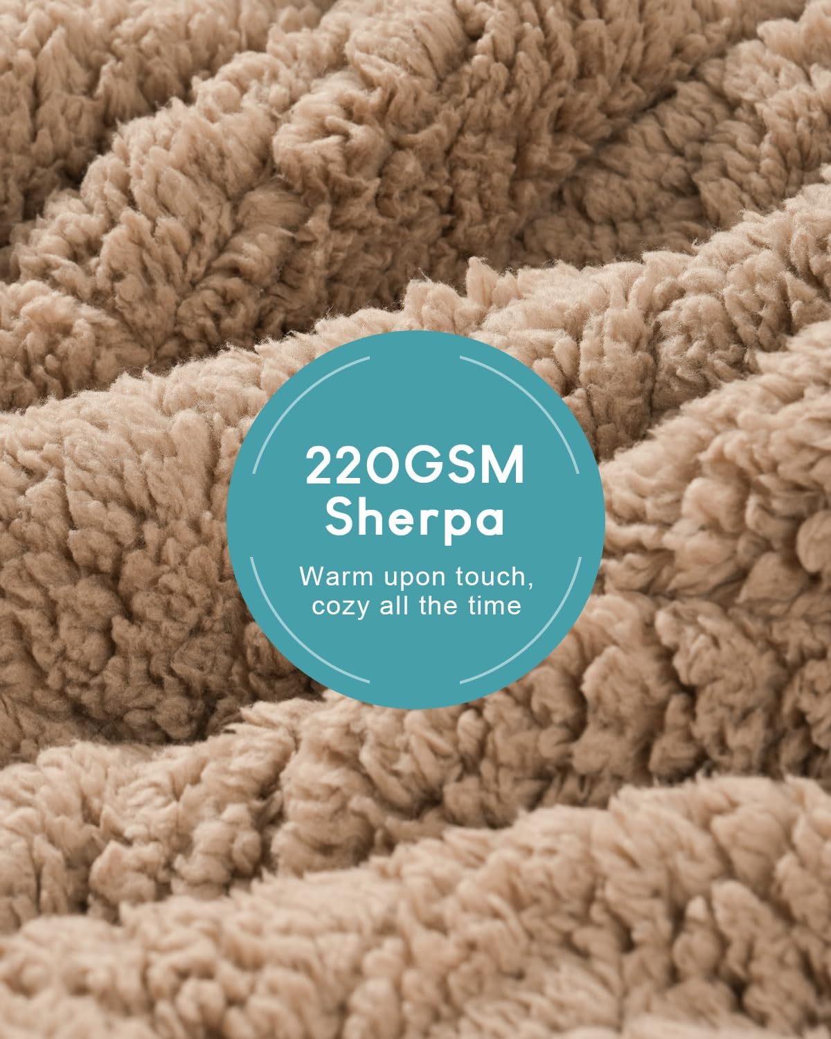 Cottonblue Weighted Blanket 15lbs Queen Size for Adults - Plush Cozy Sherpa Weighted Blanket for a Better Night's Sleep, Luxurious Jacquard Decor Blanket for Bed Sofa Couch, 60x80 Inches,Khaki
