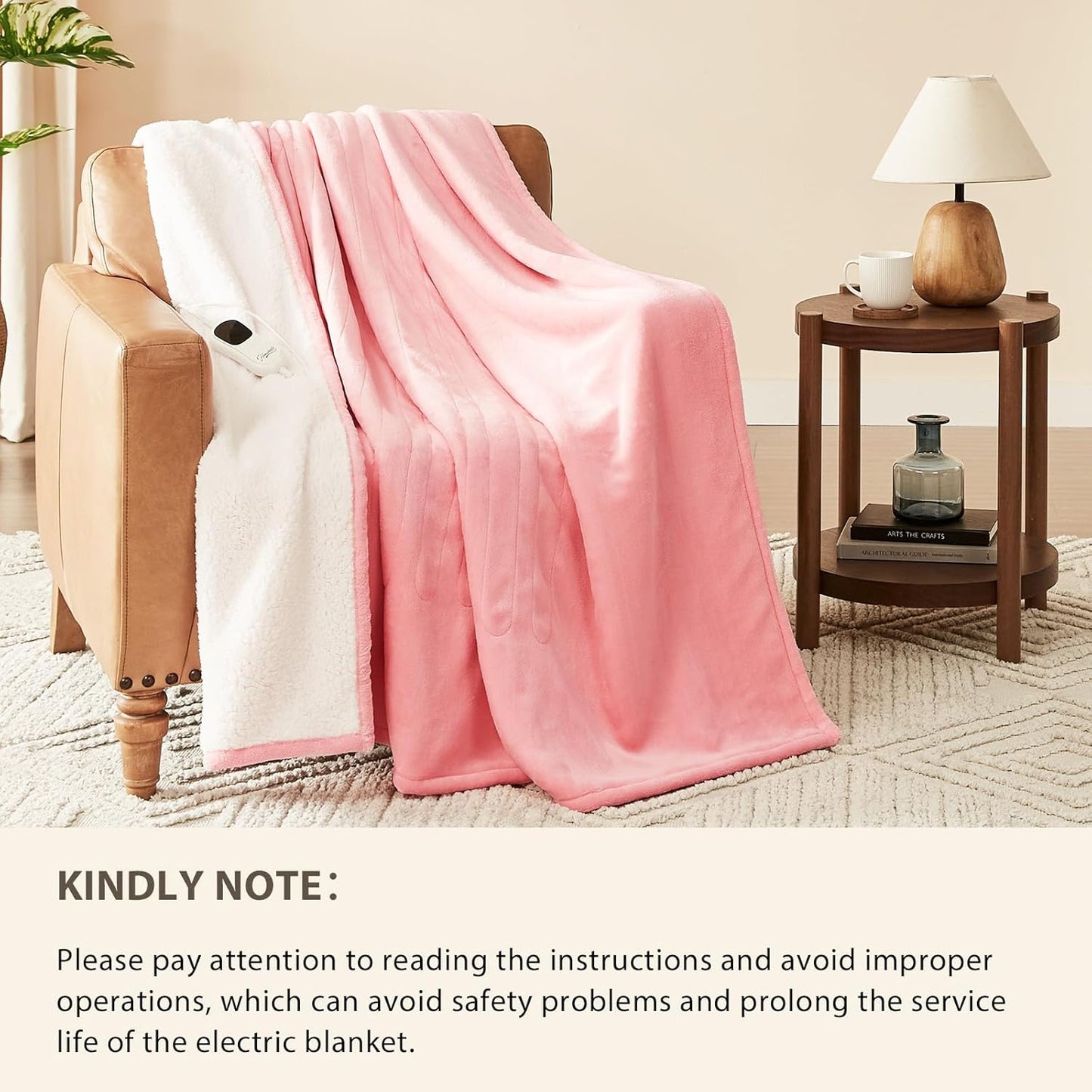 Homemate Electric Heated Blanket Full Size - 72"x84" Heating Blanket Full Size 1/2/4/6/8 Hours Auto-Off 10 Heat Level Over-Heat Protection Flannel Sherpa ETL Certification