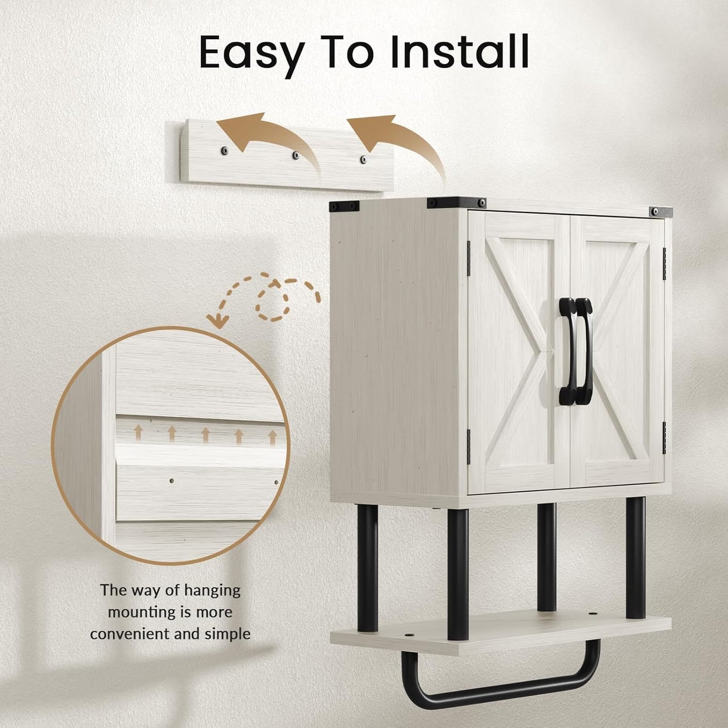 AmazerBath Bathroom Wood Wall Cabinets, Farmhouse Medicine Cabinets Organizer with Towel Bar, Hanging Small Storage Cabinet with Adjustable Shelf, 2 Doors Wall Organizer Cabinet for Small Spaces