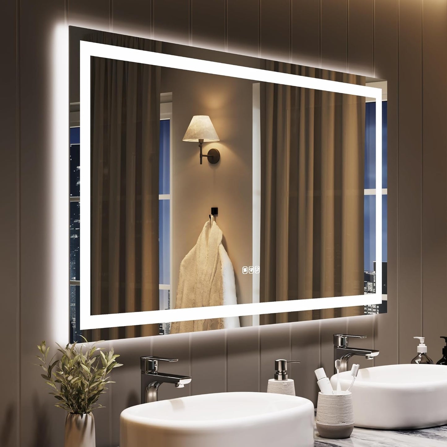 GarveeHome 45x30 LED Bathroom Mirror with Lights, Dimmable, Anti-Fog, Backlit + Front Lit, Lighted Bathroom Vanity Mirror for Wall, Memory Function, Shatter-Proof (Horizontal/Vertical)