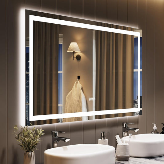 GarveeHome 45x30 LED Bathroom Mirror with Lights, Dimmable, Anti-Fog, Backlit + Front Lit, Lighted Bathroom Vanity Mirror for Wall, Memory Function, Shatter-Proof (Horizontal/Vertical)