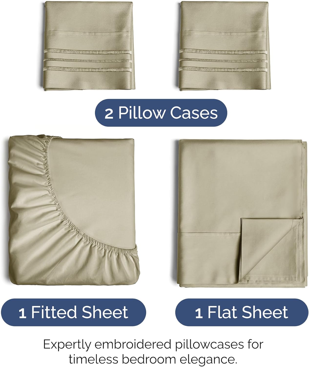 Full Size 4 Piece Sheet Set - Extra Soft, Breathable And Cooling Sheets - Hotel Luxury Durable Bed Sheets for Women & Men - Deep Pockets, Easy-Fit & Wrinkle-Free Sheets - Taupe Oeko-Tex Bed Sheet Set