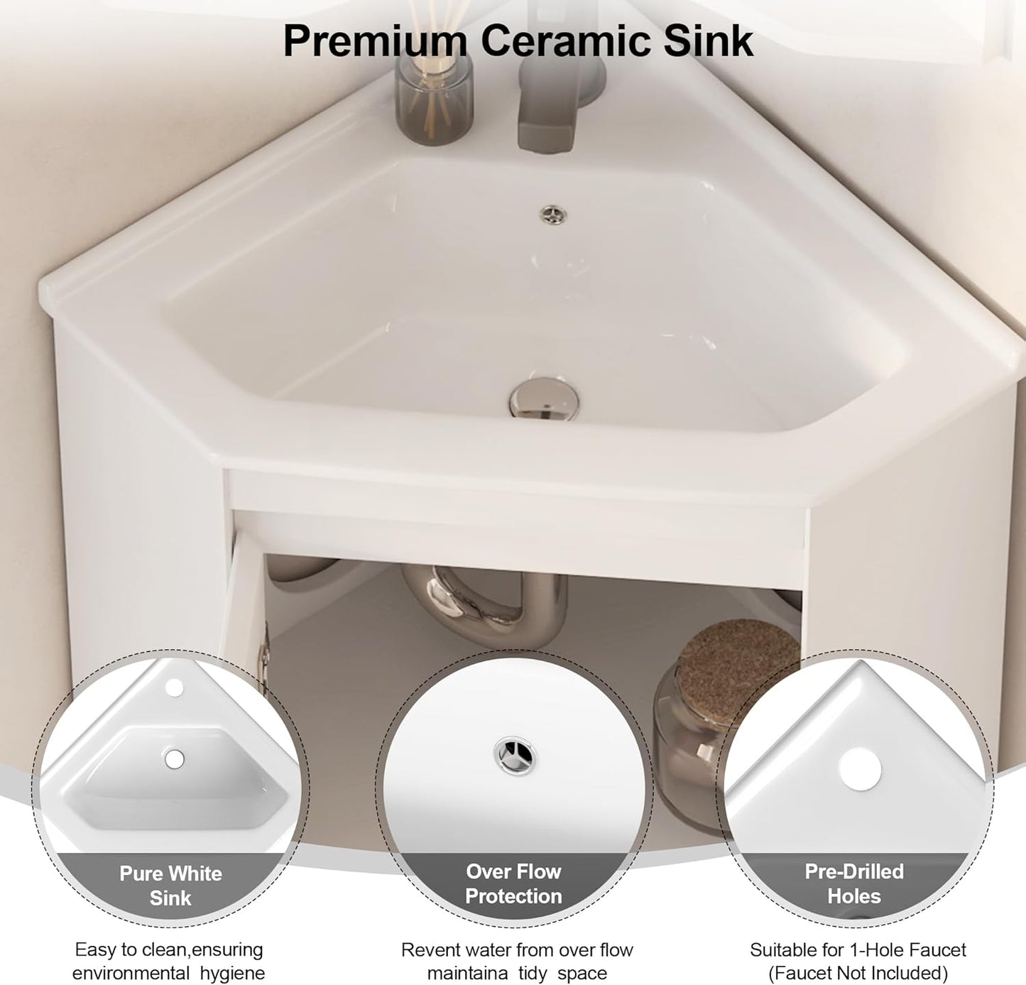 24"Corner Bathroom Vanity Sink Combo for Small Space,Freestanding Storage Cabinet with Sink,Soft-Close Function,Modern Wall Mount Sink Vanity (No Faucet)