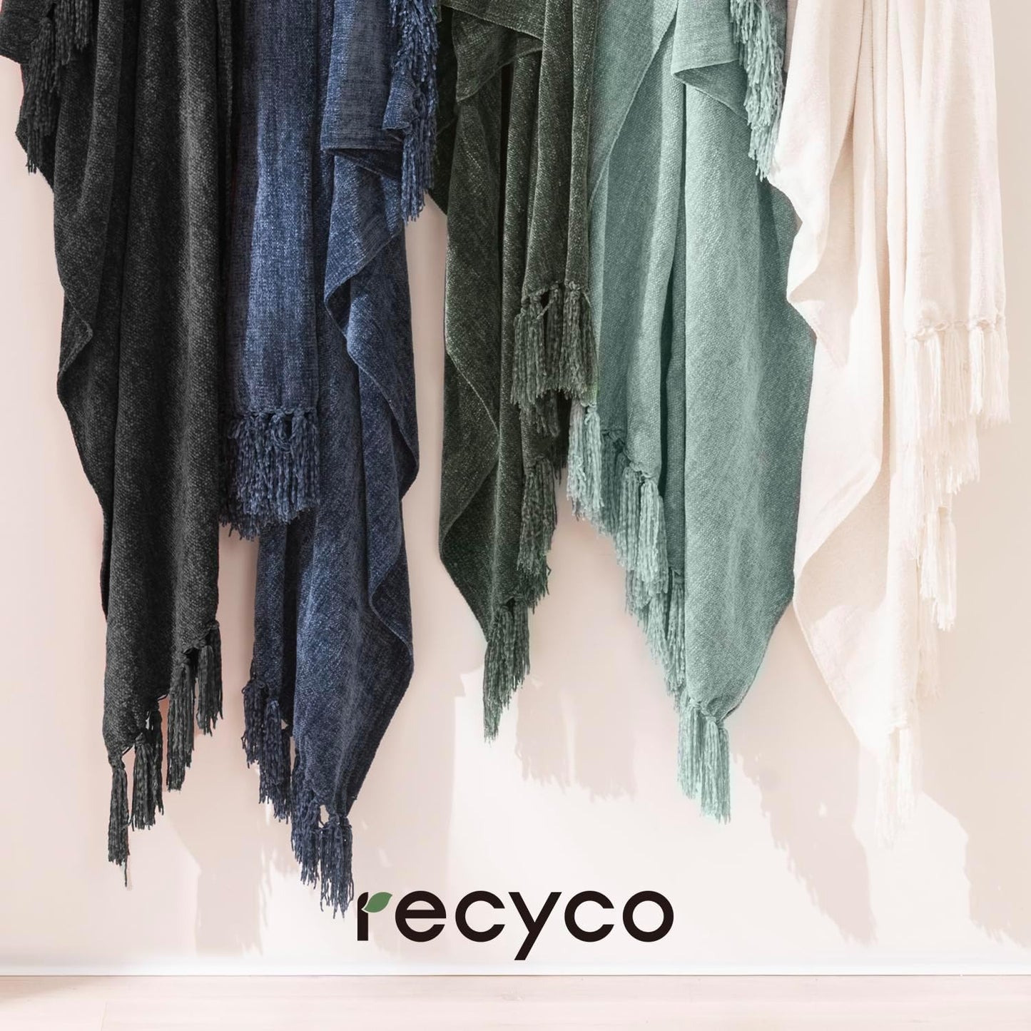 RECYCO Throw Blanket Soft Cozy Chenille Throw Blanket with Fringe Tassel for Couch Sofa Chair Bed Living Room Gift (Blue, 60" x 80")