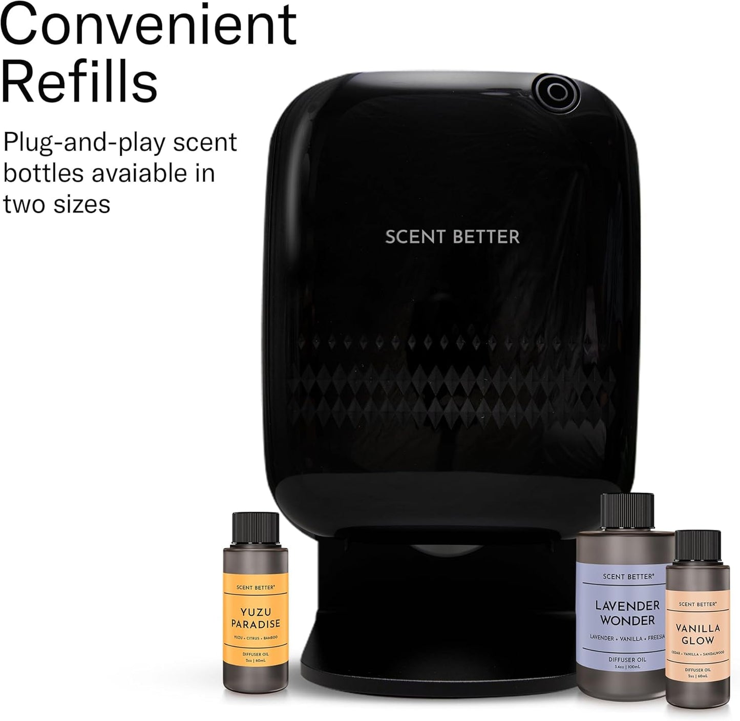 Scent Better Pro - Smart Bluetooth Essential Oil Diffuser for Home, Hotel, Spa, Office, Waterless - Includes Free Linen Breeze - Black