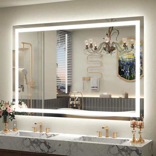 50x 40 LED Lighted Bathroom Mirror for Wall, Large Vanity Mirror with Lights, Dimmable, Anti-Fog, Shatter-Proof, ETL Listed (Front Lit+ Backlit)